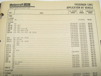 Motorcraft PW200L Water Pump Catalog - Domestic & Import - Jan. 1992, 30 Pages