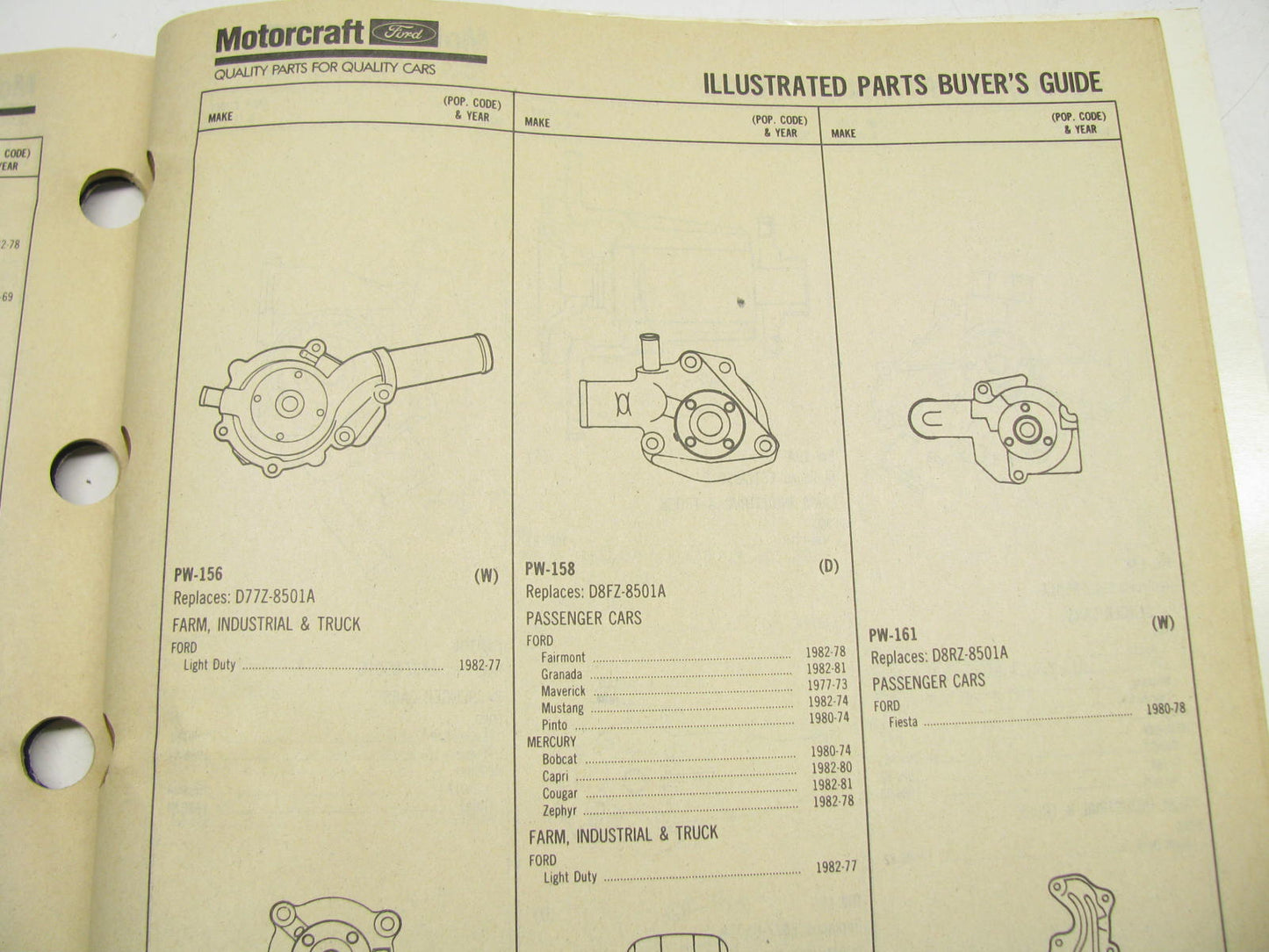 Motorcraft PW200L Water Pump Catalog - Domestic & Import - Jan. 1992, 30 Pages