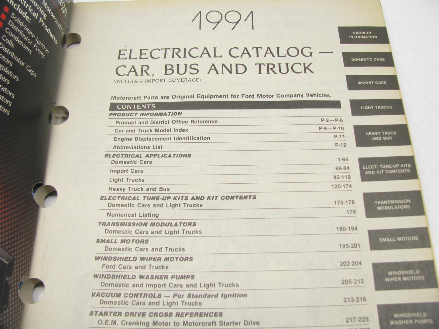 Motorcraft SP200A Electrical Catalog For Bus & Truck 1991 March 227 Pages