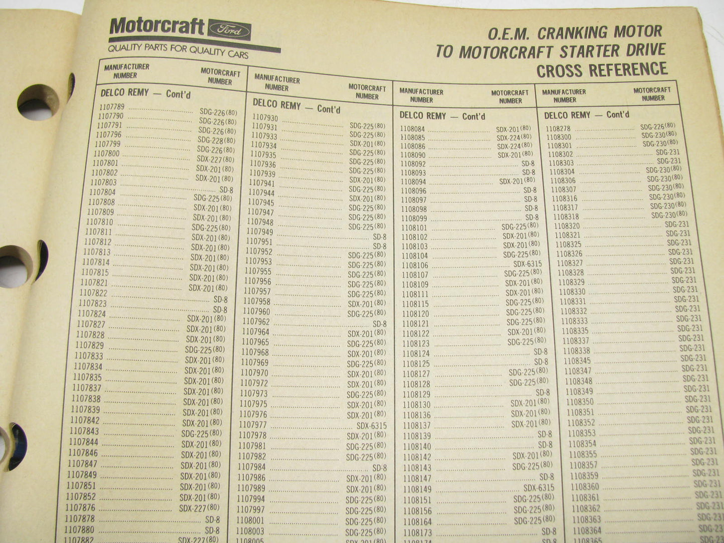 Motorcraft SP200Z Electrical Parts Catalog For Car, Bus & Truck - 1990 259 Pages