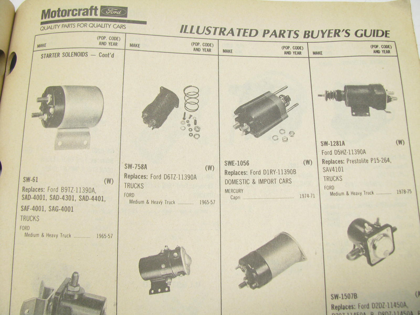 Motorcraft SP251 Electrical Switch Catalog Application Guide 1991