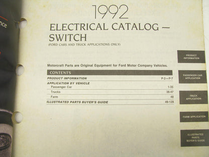 Motorcraft SP251A Electrical Switch Catalog - Ford Application Only 1992