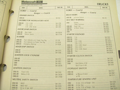 Motorcraft SP251A Electrical Switch Catalog - Ford Application Only 1992