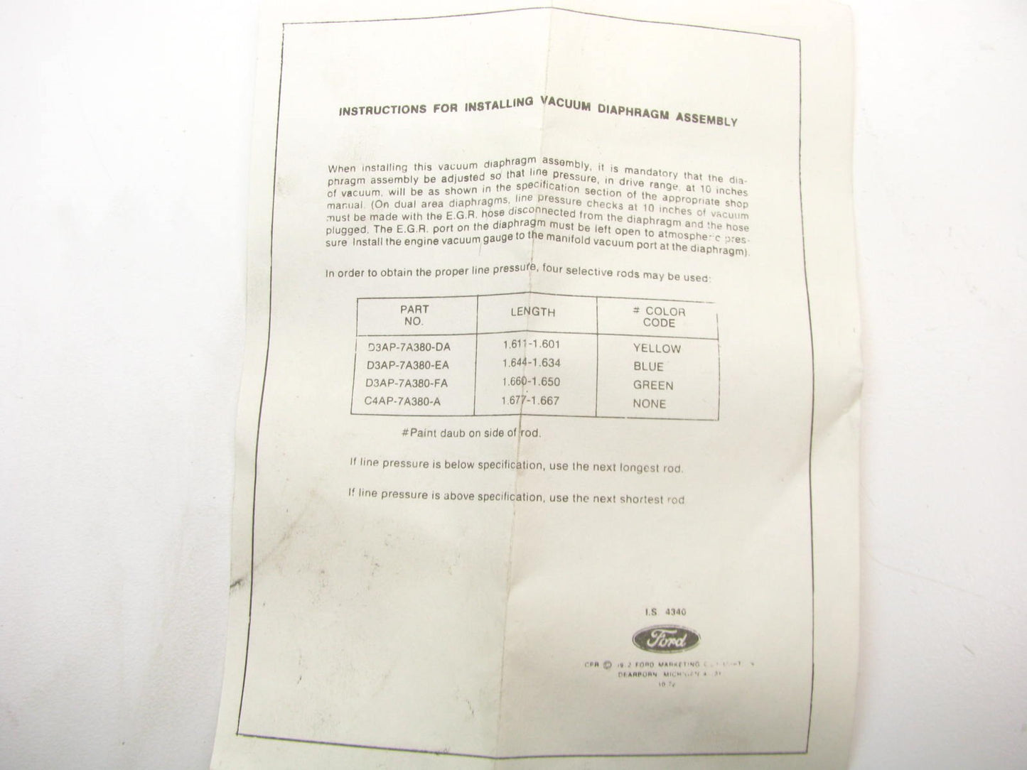 Motorcraft TM-30 Automatic Transmission Modulator Valve - D4TZ-7A377-A