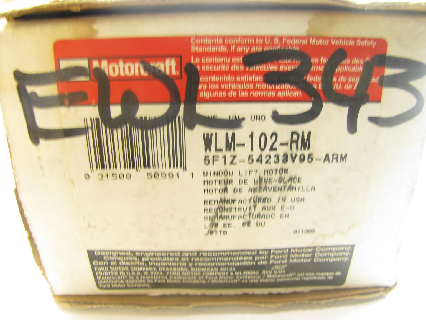 REMAN. Motorcraft WLM-102-RM Power Window Motor - Right Passengers Side
