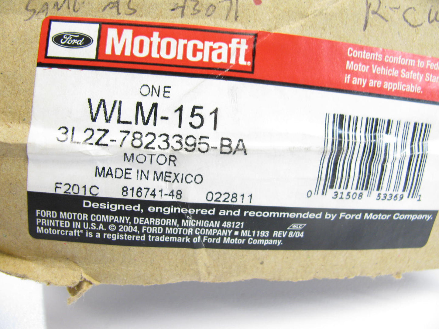 Motorcraft WLM-151 Rear Right Power Window Motor - 3L2Z-7823395-BA