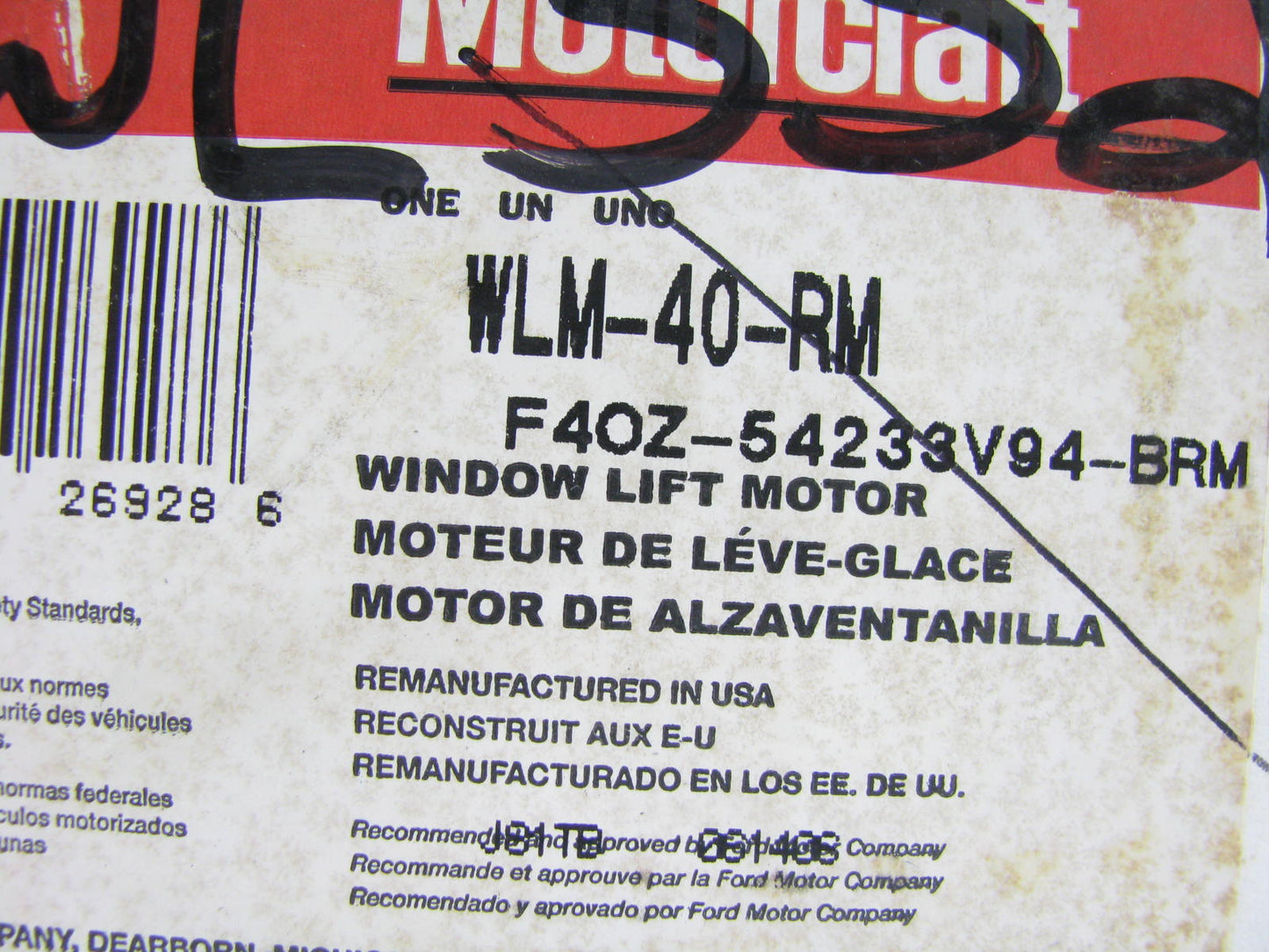 Motorcraft WLM-40-RM Front Right Reman Power Window Motor 1988-1994 Continental