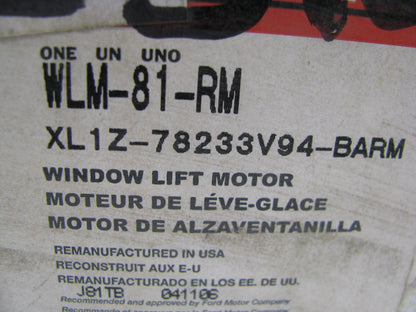Motorcraft WLM-81-RM Remanufactured Power Window Motor - Rear Right