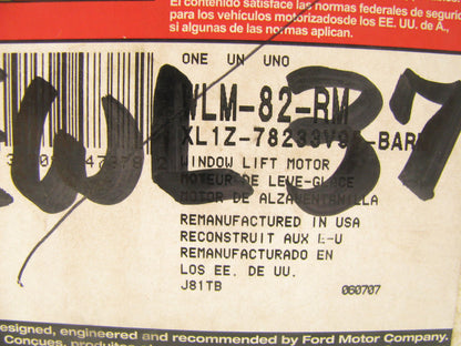 Reman Motorcraft WLM-82-RM Rear Power Lift Window Motor Left Driver Side