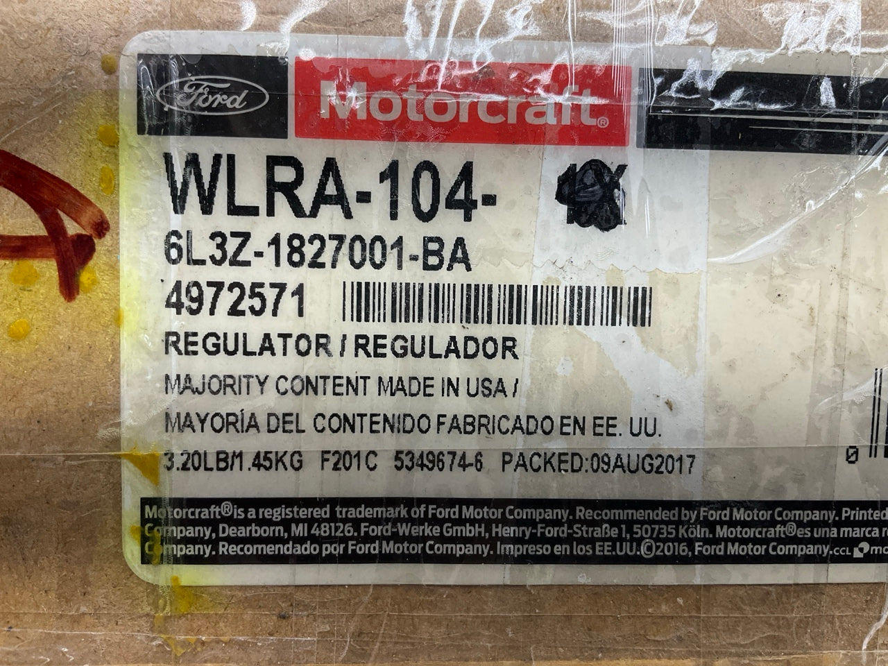Motorcraft WLRA-104 Rear Left Window Regulator (WITHOUT MOTOR) 6L3Z-1827001-BA