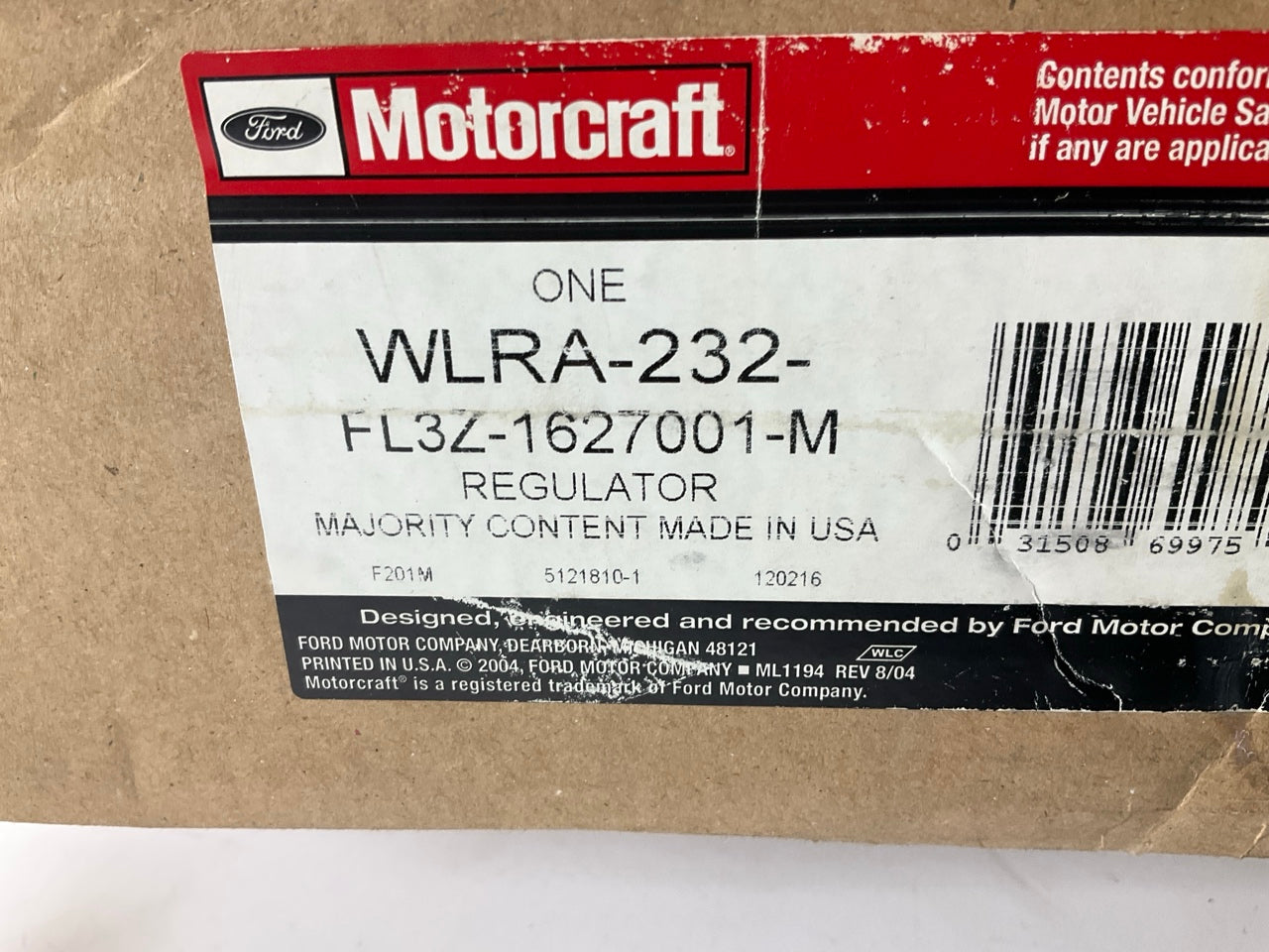 Motorcraft WLRA-232 Rear Left Power Window Regulator Assembly - FL3Z-1627001-M