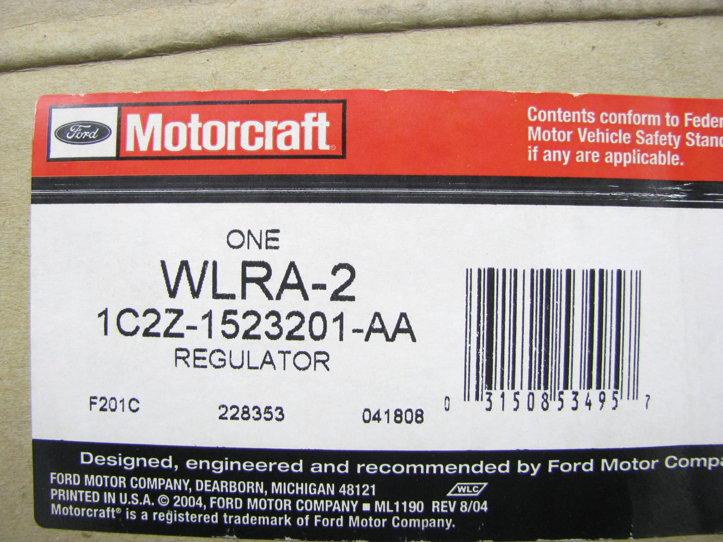 Motorcraft WLRA-2 Front Left Door Window Regulator & Motor