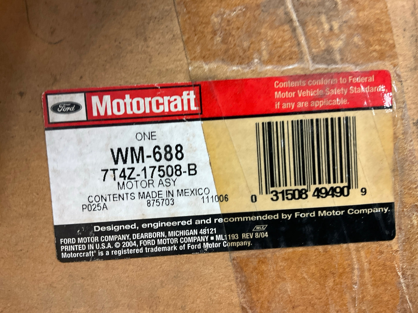 REMAN. Motorcraft WM-688 Rear Window Wiper Motor For 2007 Edge, MKX