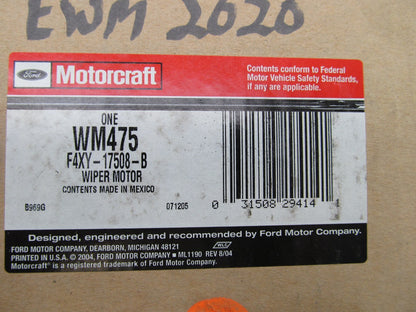 Motorcraft WM475 REAR Back Glass Wiper Motor For 1994-1995 Nissan Quest Villager