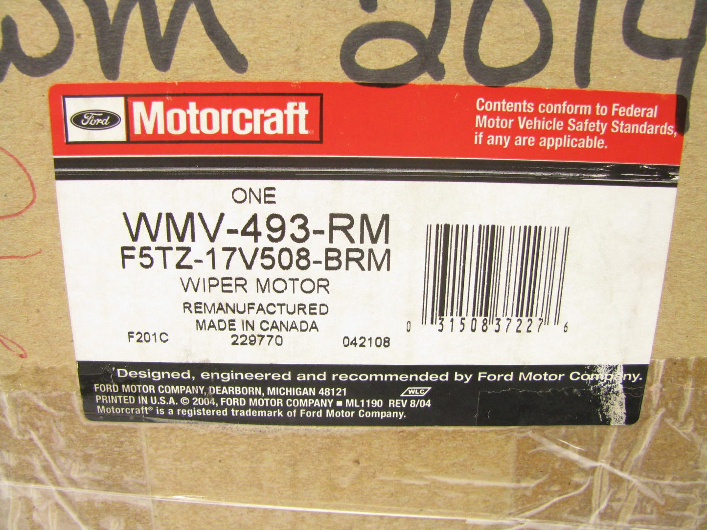 Motorcraft WMV493RM Reman REAR Back Glass Wiper Motor - 1995-1996 Ford Explorer