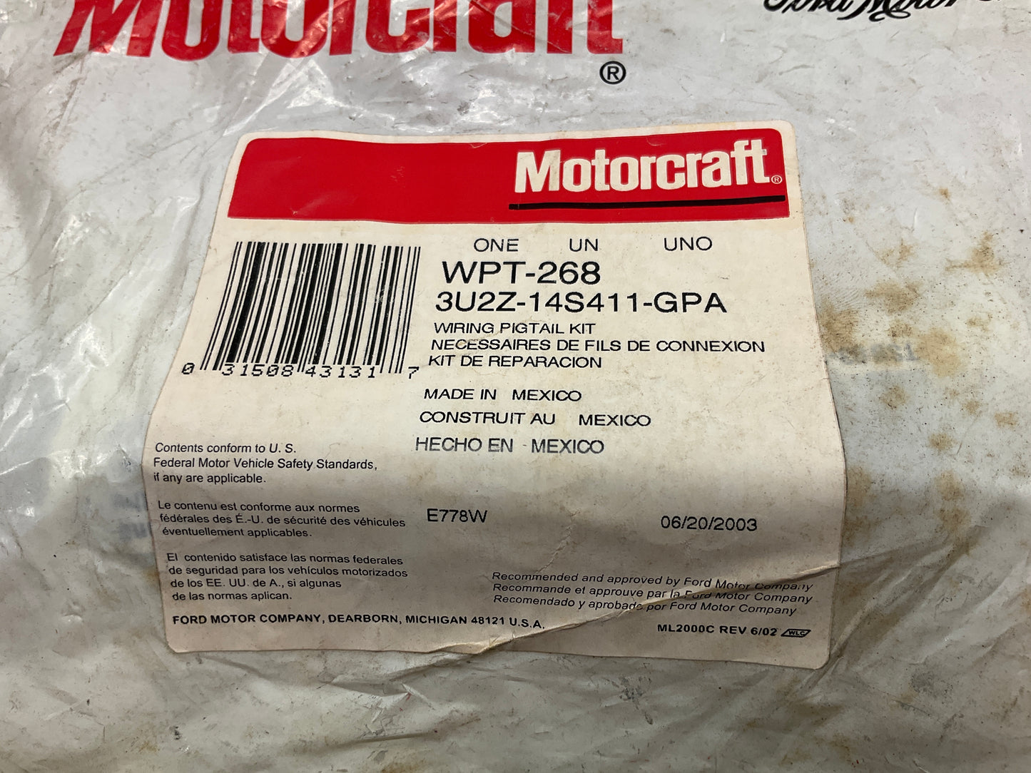 Motorcraft WPT-268 Cruise Control Switch Pigtail Wire Connector, 6 Leads