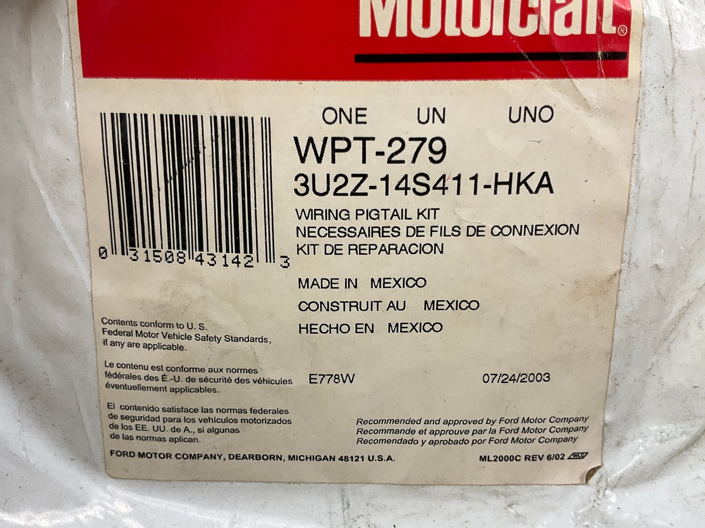 Motorcraft WPT-279 Anti-Theft Module Pigtail Wire Harness Connector