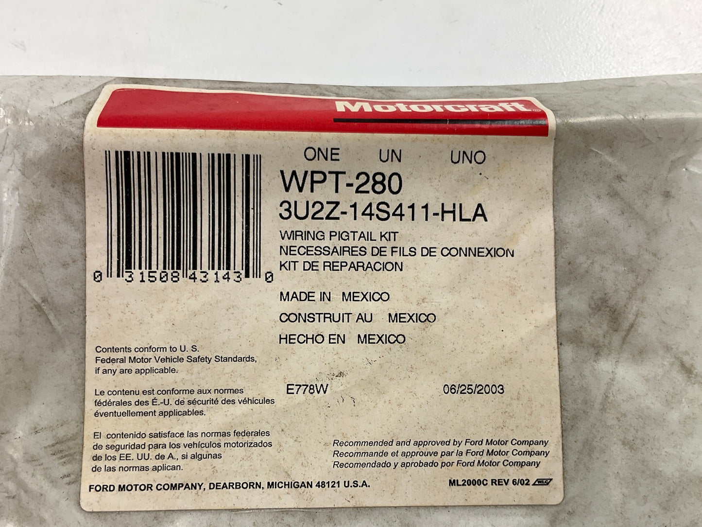 Motorcraft WPT-280 Crankshaft Position Sensor Connector 1992-94 Ford Taurus SHO