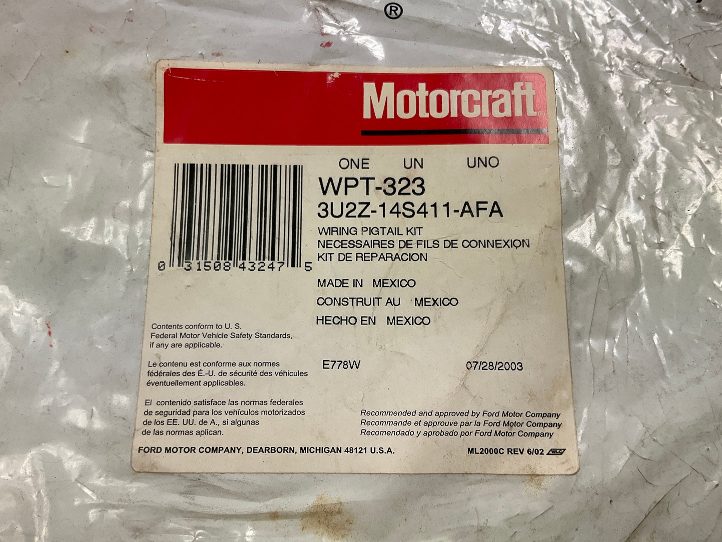 Motorcraft WPT-323 Master Power Window Switch Electrical Pigtail - 3U2Z-14S411-A