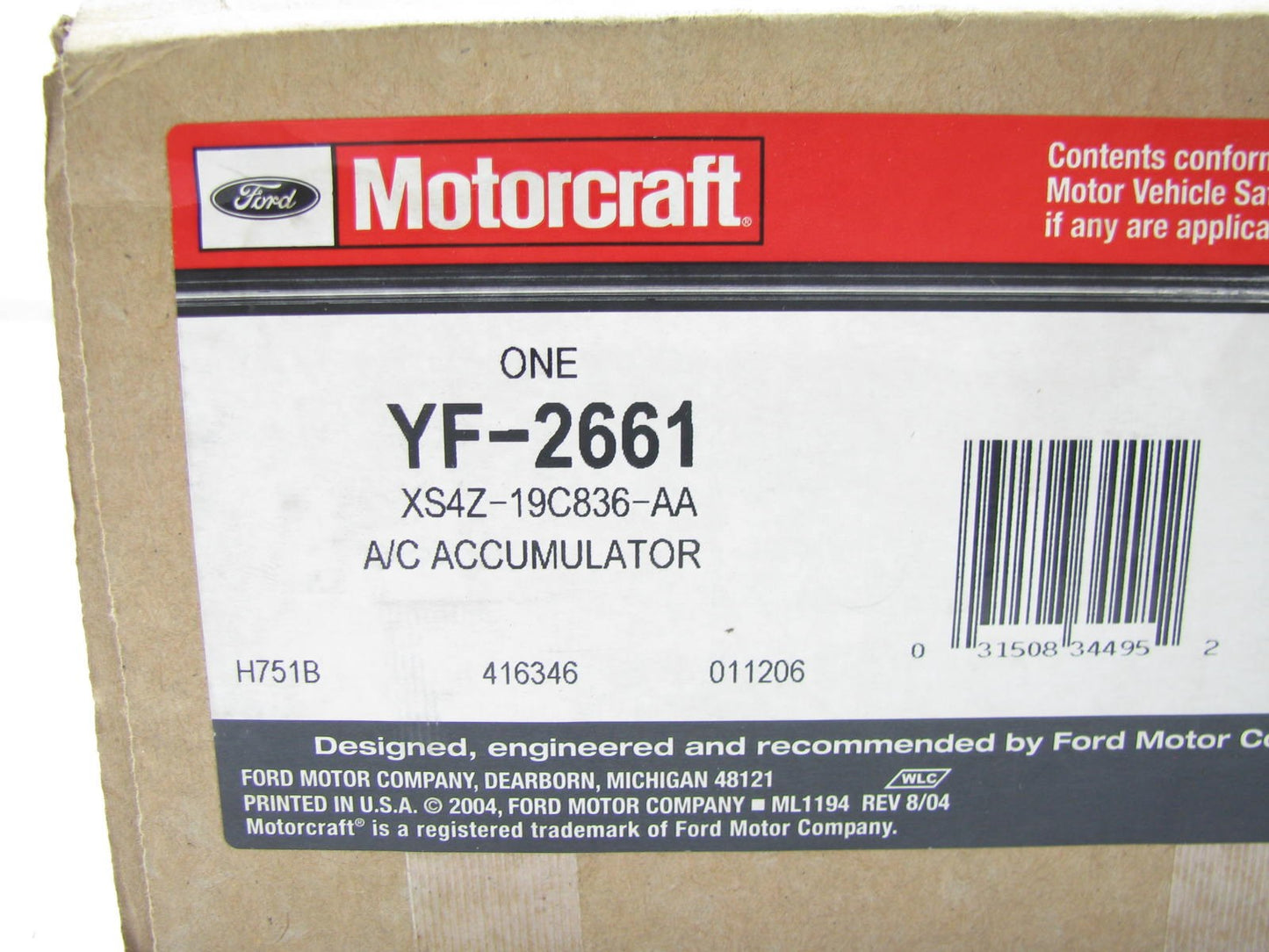 NEW GENUINE OEM Motorcraft  YF-2661 A/C Accumulator - 1994-2002 Ford Escort