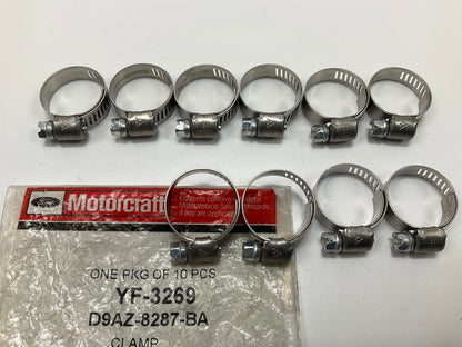 (10) Motorcraft YF-3269 Hose Clamps - Clamping Diameter Range Is 3/4'' To 1''