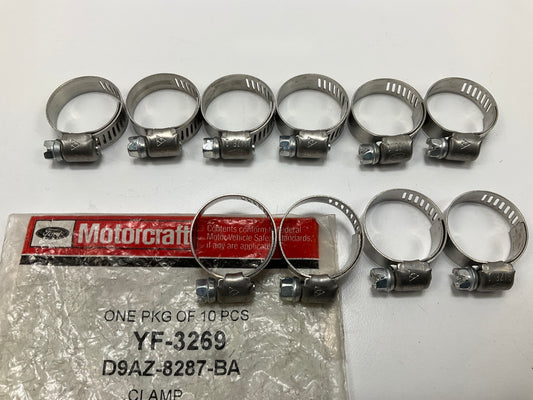 (10) Motorcraft YF-3269 Hose Clamps - Clamping Diameter Range Is 3/4'' To 1''