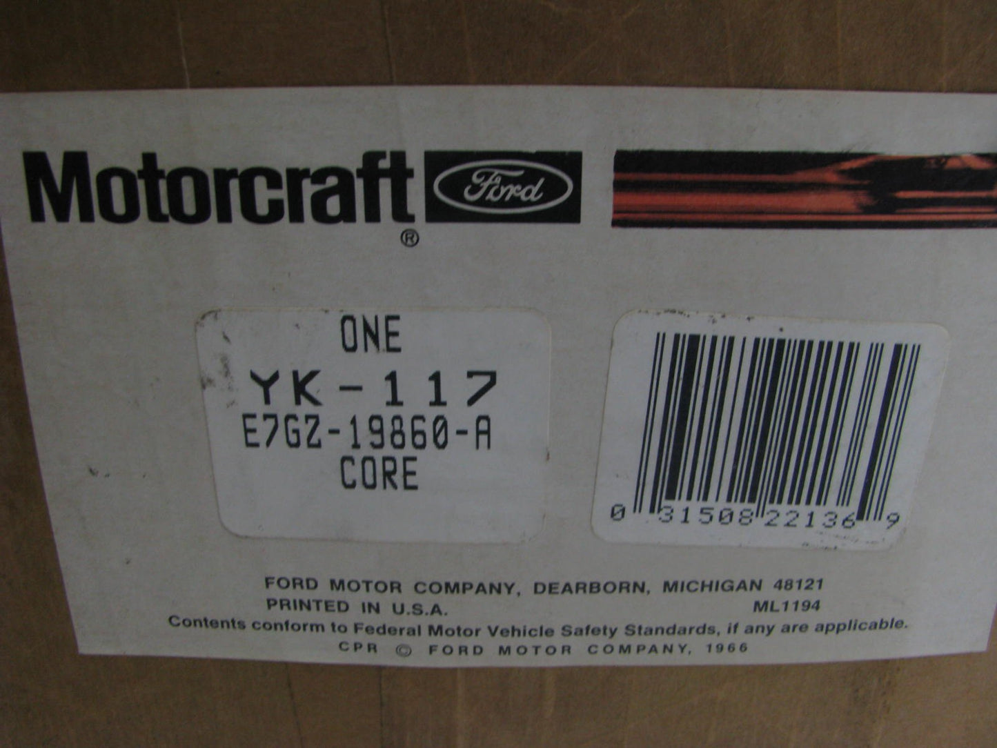 Motorcraft YK-117 A/C Evaporator Core 1988-89 Mercury Tracer - E7GZ-19860-A