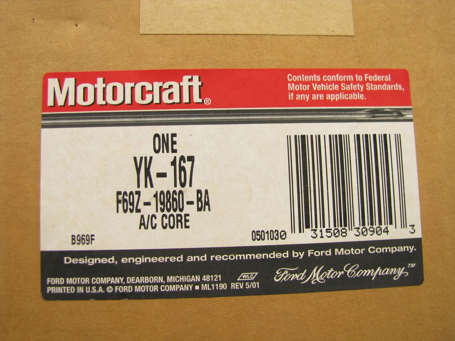 NEW GENUINE OEM Motorcraft YK-167 REAR A/C Evaporator Core 1986-1997 Aerostar