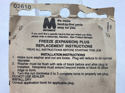 Motormite 02610 Engine Freeze Expansion Core Plug - 1-1/8''