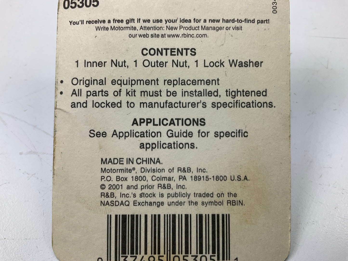 Motormite 05305 Spindle Lock Nut Kit
