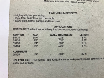 Motormite 55133 Copper Tubing Line Roll - 1/4'' ID X 36'' Long X .030'' Wall