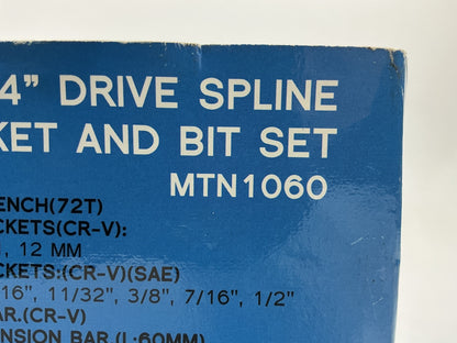 Mountain MTN1060 60 Piece 1/4'' Drive Spline Socket & Bit Set, With Storage Case