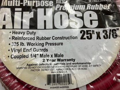 Mountain MTN643825RJ Multi-Purpose Heavy Duty Air Hose - 25' X 3/8'', MADE IN USA