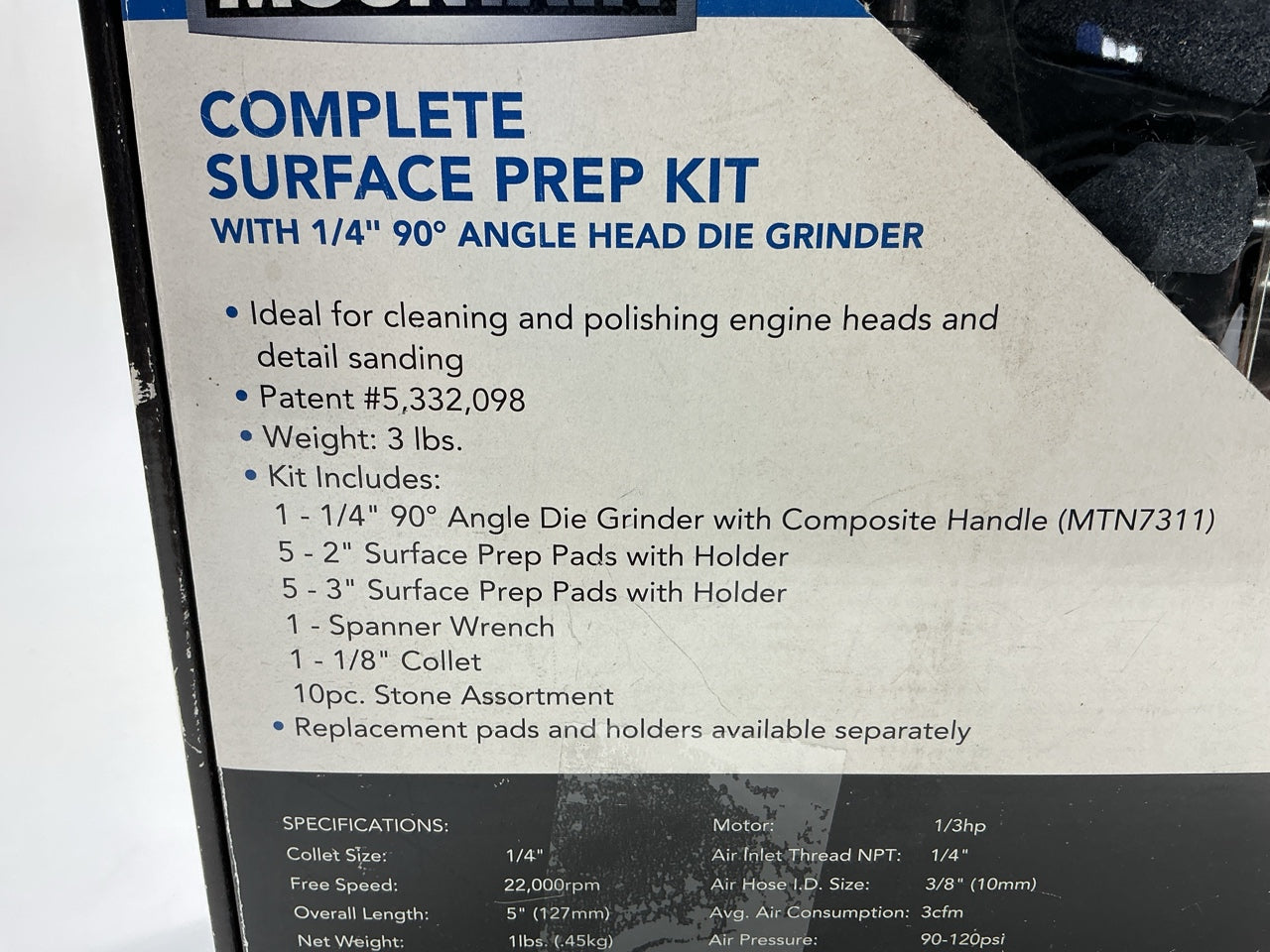 Mountain MTN7310 90 Angle 1/4'' Die Grinder And Surface Prep Kit With Discs