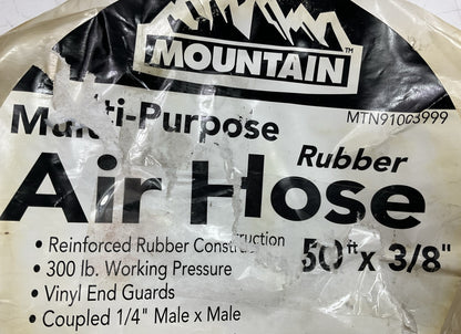 3/8'' X 50 FEET - Mountain MTN91003999 Rubber Air Hose 300 PSI Working Pressure