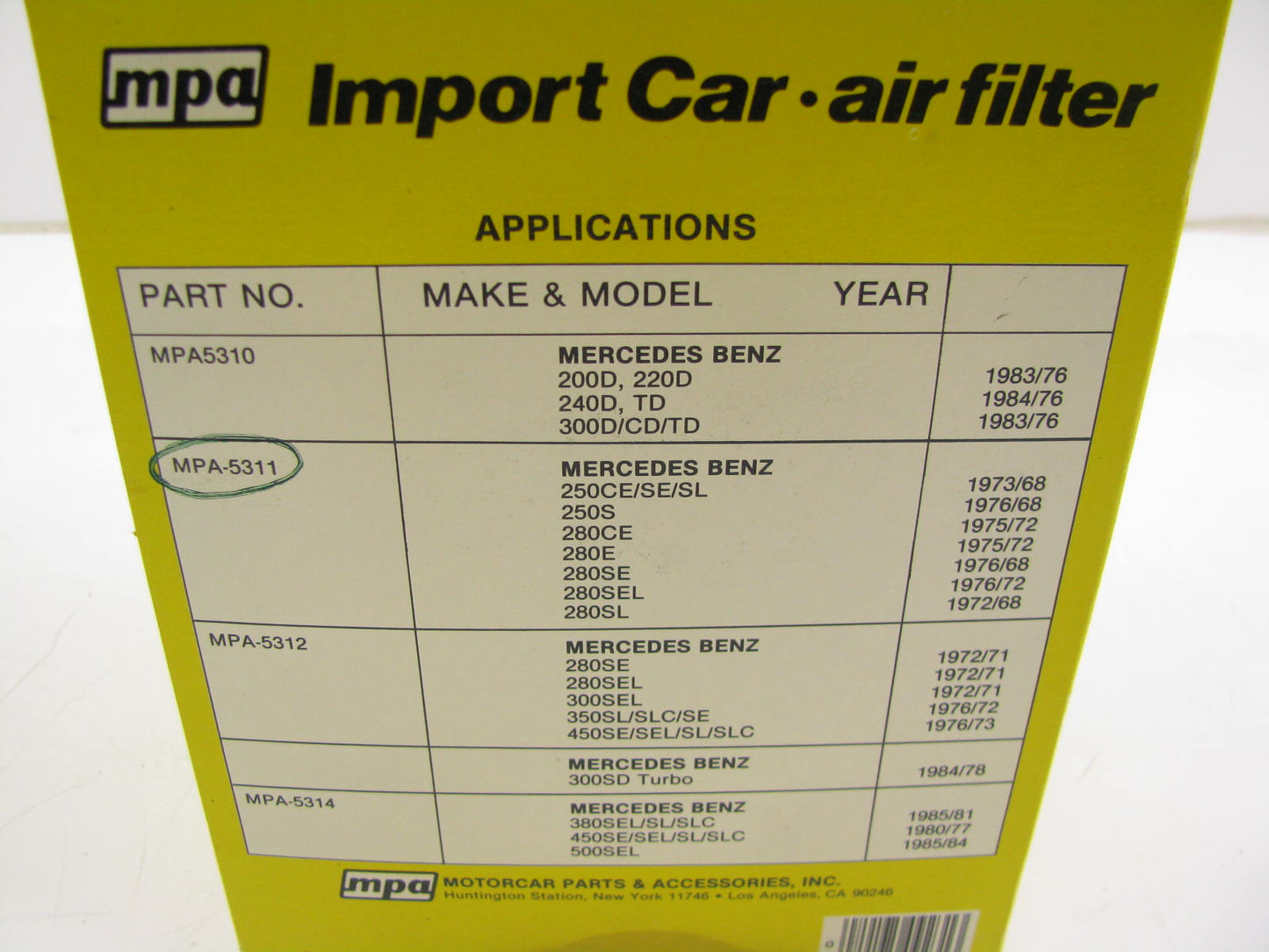 MPA MPA-5311 Engine Air Filter Replaces: 46290 AF384