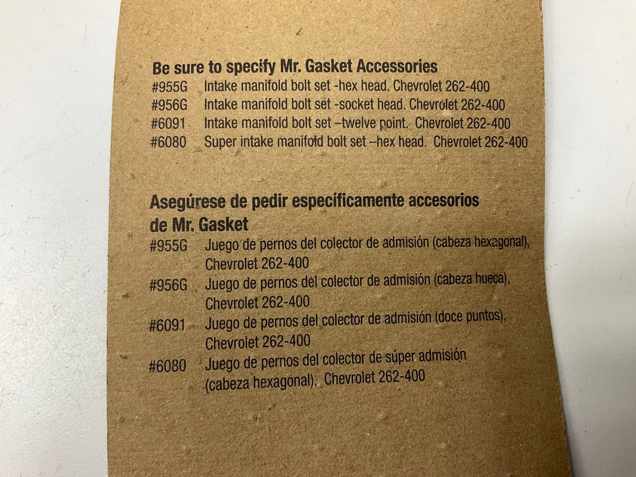 Mr Gasket 101B Intake Manifold Gasket Set 55-95 Chevy SBC 283 307 327 350 400