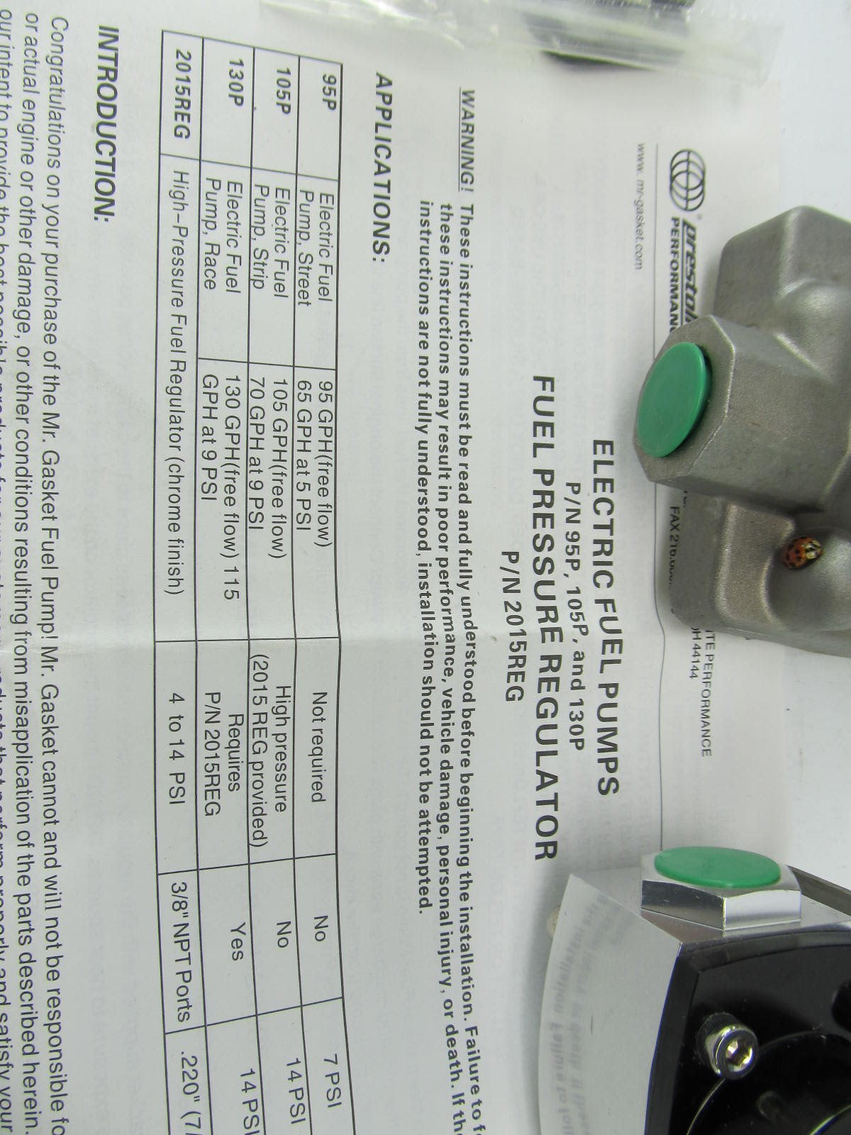 Mr. Gasket 105P Universal Electric Fuel Pump With Regulator - 105 GPH, 14 PSI