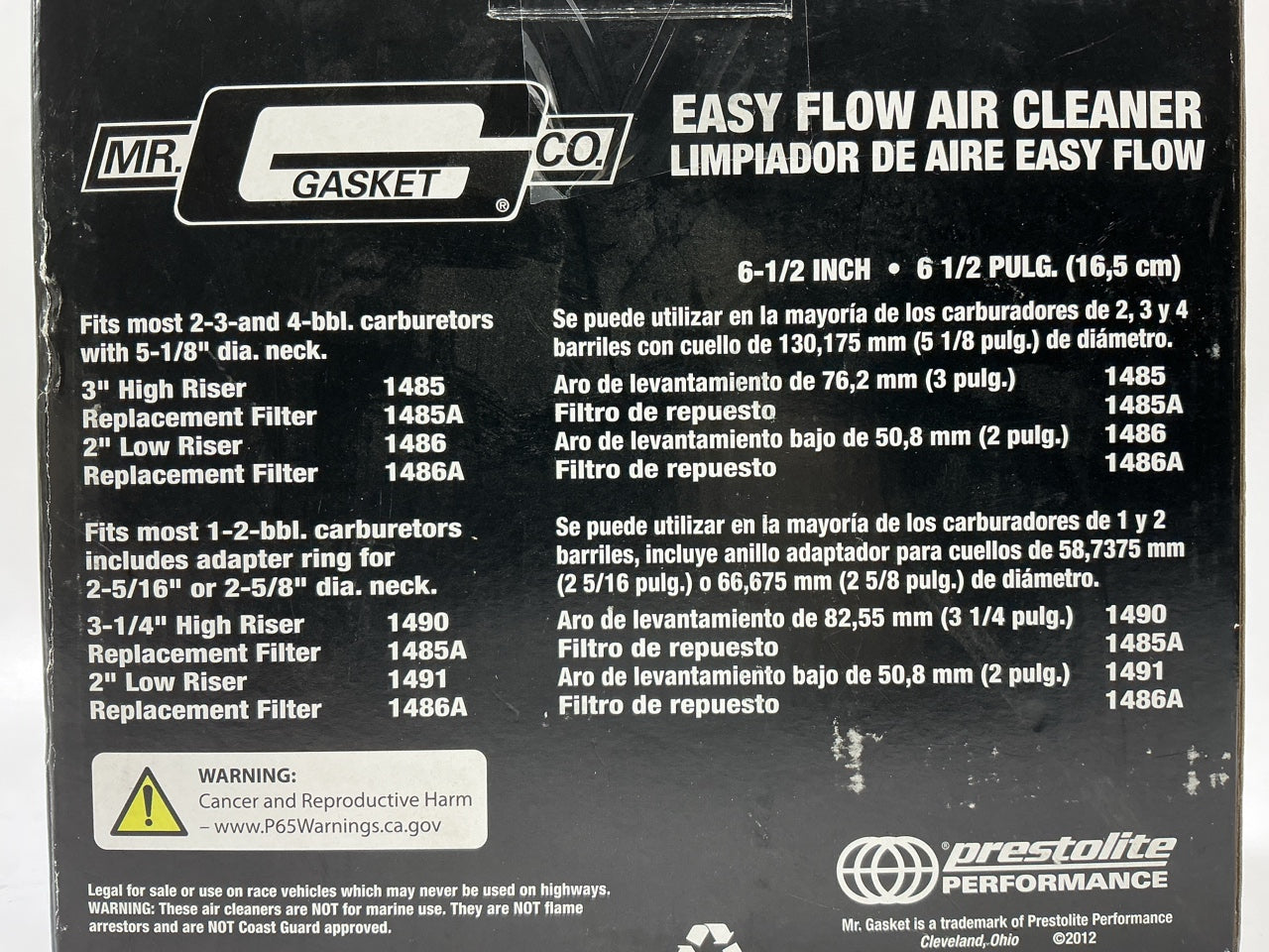 Mr Gasket 1485 Chrome Air Cleaner / Filter 6-1/2'' X 2-7/16'' Tall