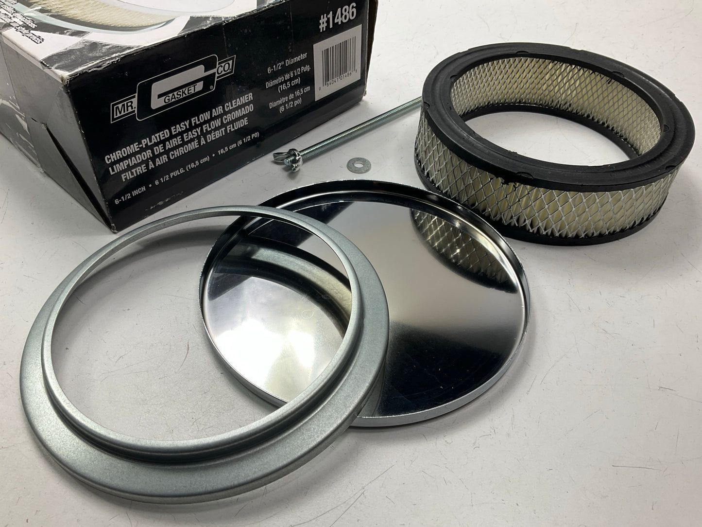 Mr. Gasket 1486 Chrome Air Cleaner W/ Filter - 6-1/2 Inch Diameter, 2 Inch Tall
