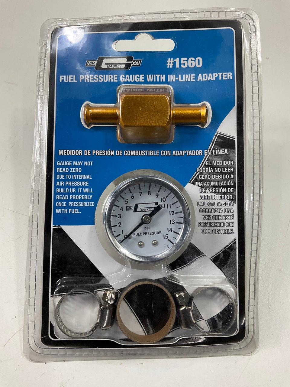 Mr. Gasket 1560 Fuel Block With 0-15 PSI Fuel Pressure Gauge For Carburetor