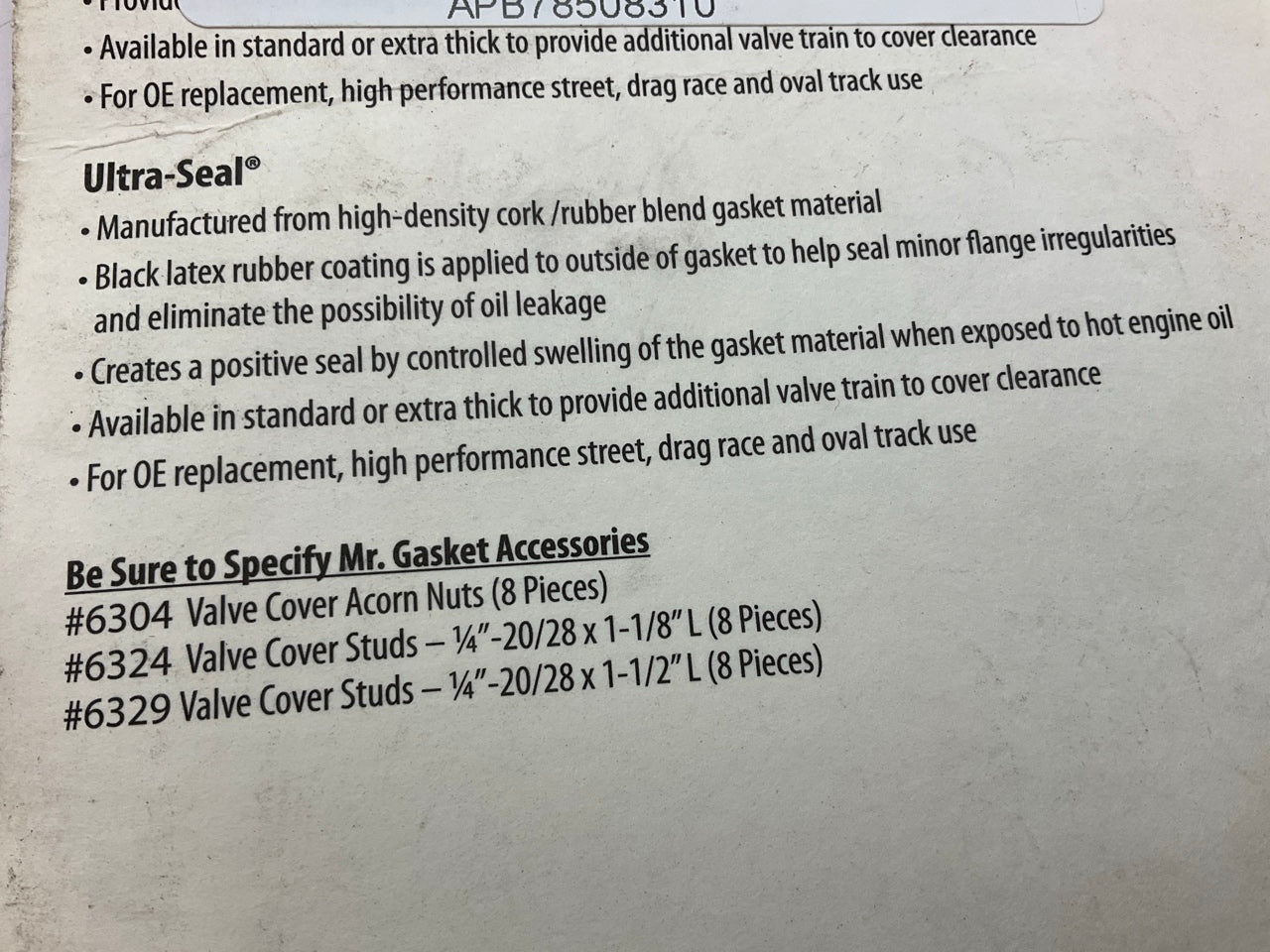 Mr Gasket 175 Cork 3/16'' Thick Valve Cover Gaskets - 1955-86 Small Block Chevy