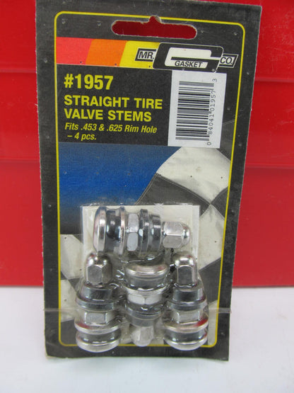 VINTAGE Mr Gasket # 1957 Chrome Bolt In Tire Valve Stems & Caps (4 Valve Stems)
