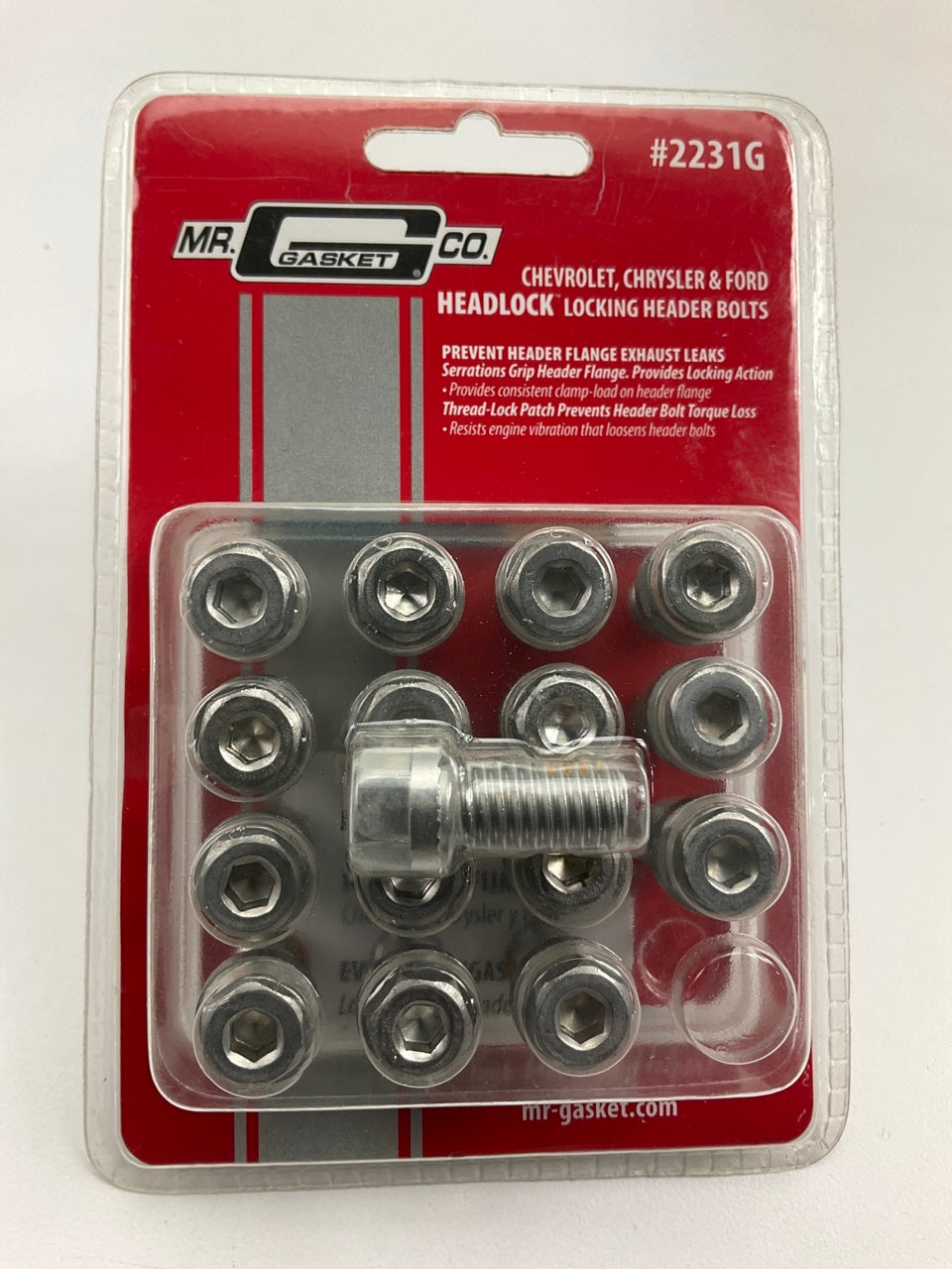 Mr Gasket 2231G Headlock Locking Header Bolts 3/8''-16 SS BBC, SBF, BBF
