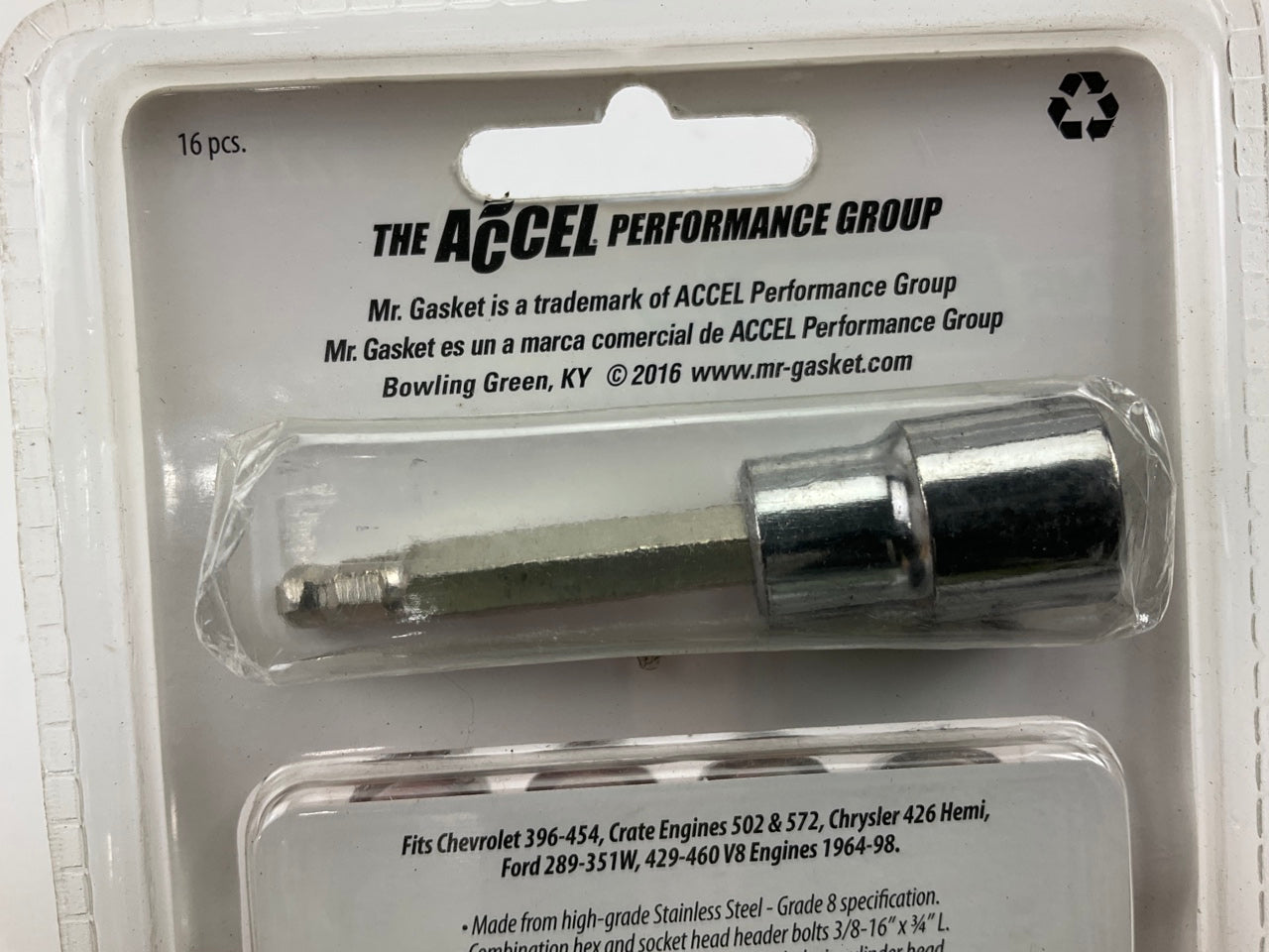 Mr Gasket 2231G Headlock Locking Header Bolts 3/8''-16 SS BBC, SBF, BBF