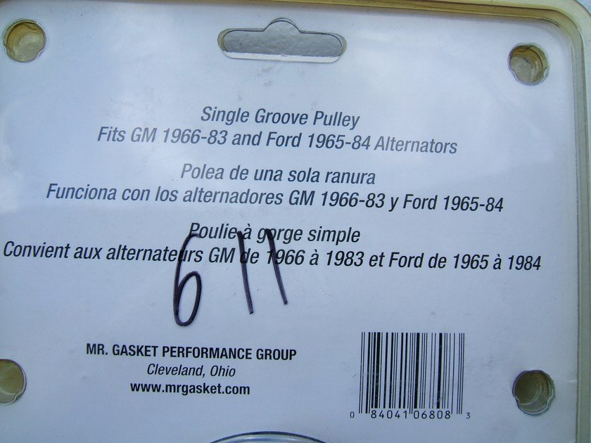 Mr. Gasket 6808 1-groove Chrome Alternator Fan & Pulley Kit 66-83 GM, 65-84 Ford