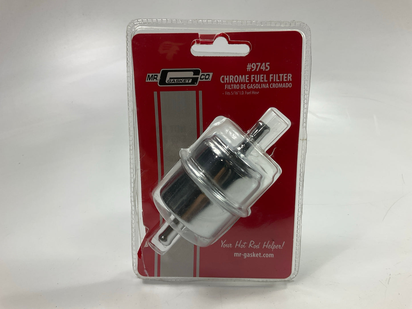 Mr Gasket 9745 Chrome Fuel Filter 5/16'' Hose Carbureted Applications - 40 Micron