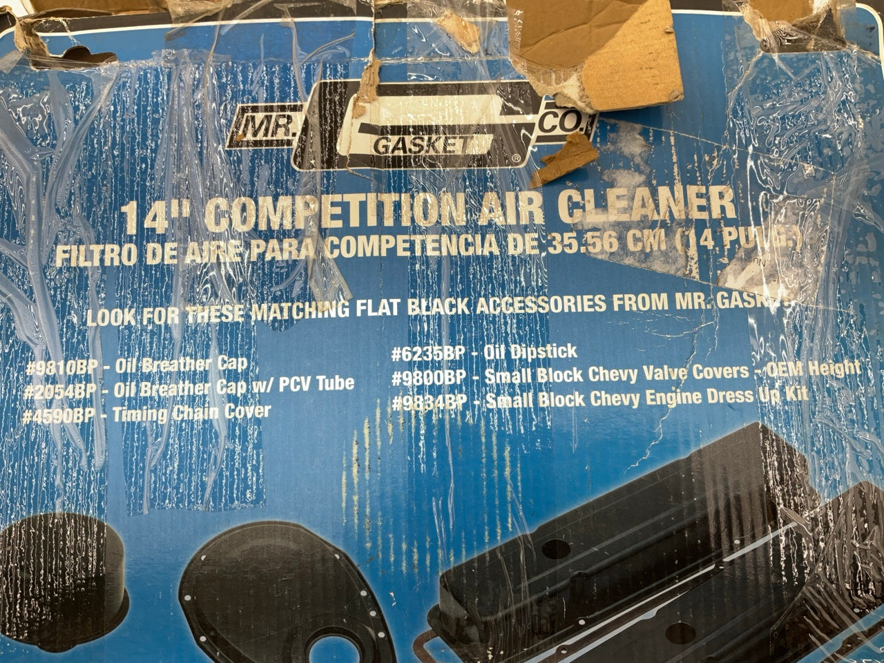 DENTED SEE ACTUAL PHOTOS MrGasket 9790BP Flat Black 14'' Competition Air Cleaner