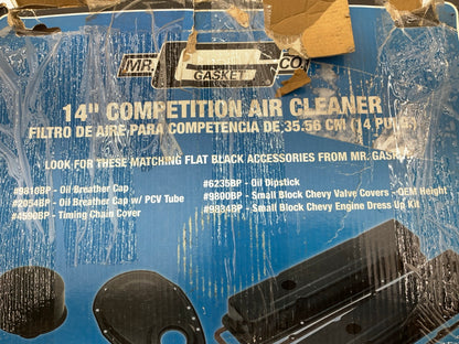 DENTED SEE ACTUAL PHOTOS MrGasket 9790BP Flat Black 14'' Competition Air Cleaner