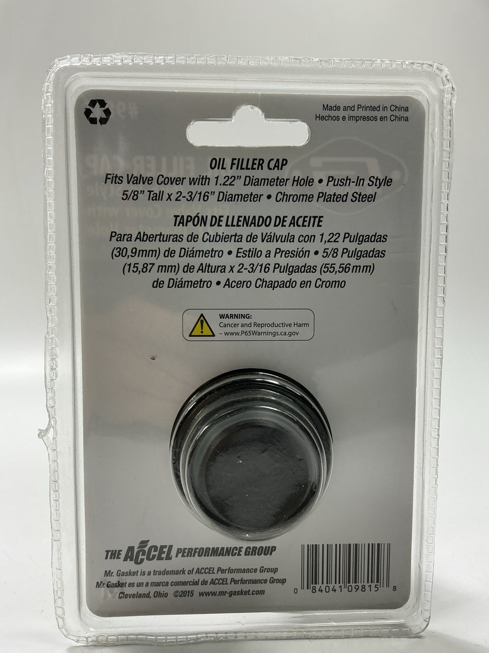 Mr Gasket 9815 Chrome Push-in Oil Filler Cap For 1.22'' Diameter Hole